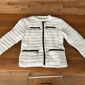 Me Jane White Puffer Jacket with Black Trim